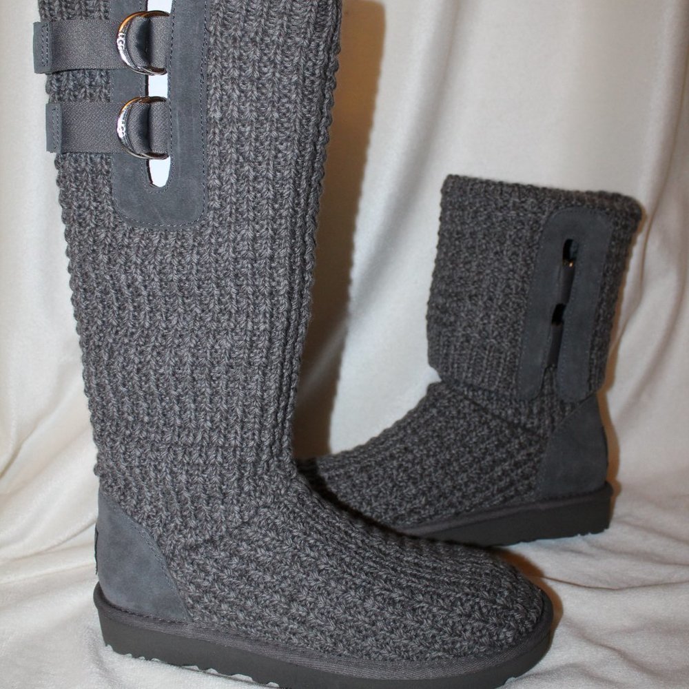NIB UGG WOMEN'S SOLENE TALL KNIT SWEATER BOOTS GRAY